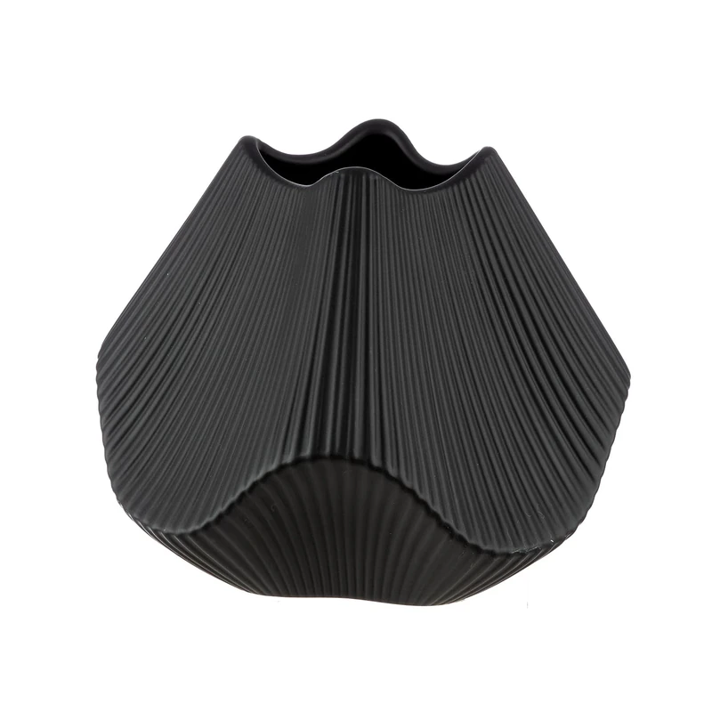 GILDE Vase Slats – Matt Black – Ceramic – Height 19 cm x Width 22 cm – Decorative Vase