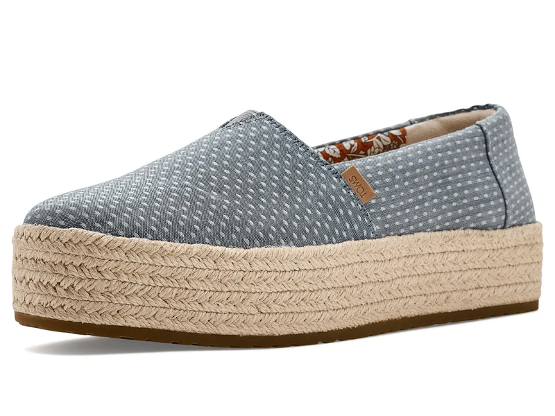 TOMS Women's Valencia Espadrille Platform, Niagara Mist Chambray Dot, 4 UK
