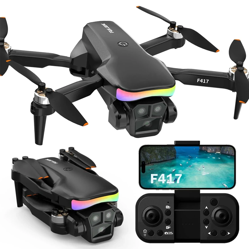 F417 Drone with Camera 1080P HD Dual Camera,90° Adjustable Angle,LED Bar,Optical Flow Tracking,Modular Battery,APP Control,One-button Takeoff/Landing,3D Flip,for Boys and Girls&Beginners,C0
