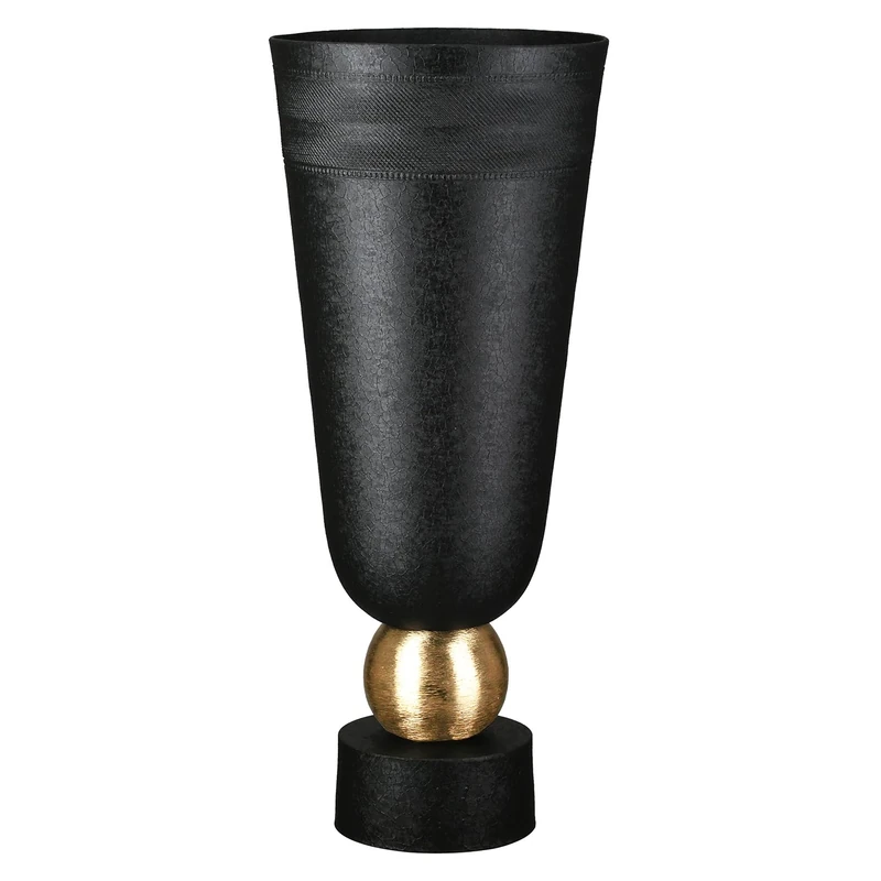 Casablanca Nama Vase - Aluminium - Black Crackle - Conical - Height 40 cm x Diameter 17 cm
