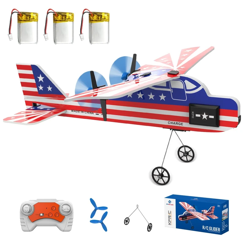 VXVMN RC Airplane 2.4GHz 2-Channel Gyro, LED Light Bar & 3 Batteries