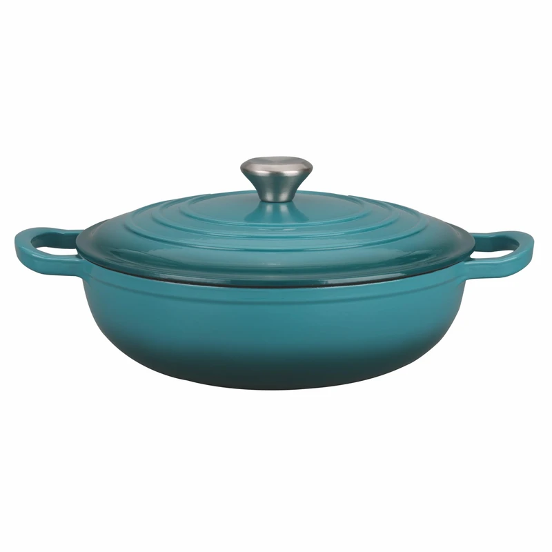 Galileo Les Cocottes SìChef 12" Cast Iron Enamelled Induction Teal Pan with Lid - Image 1