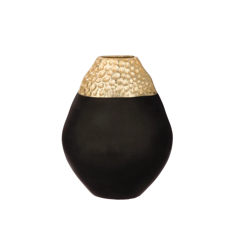 Casablanca Vase Empire Aluminium Gold Black Height 17 cm Bulbous Decorative Vase