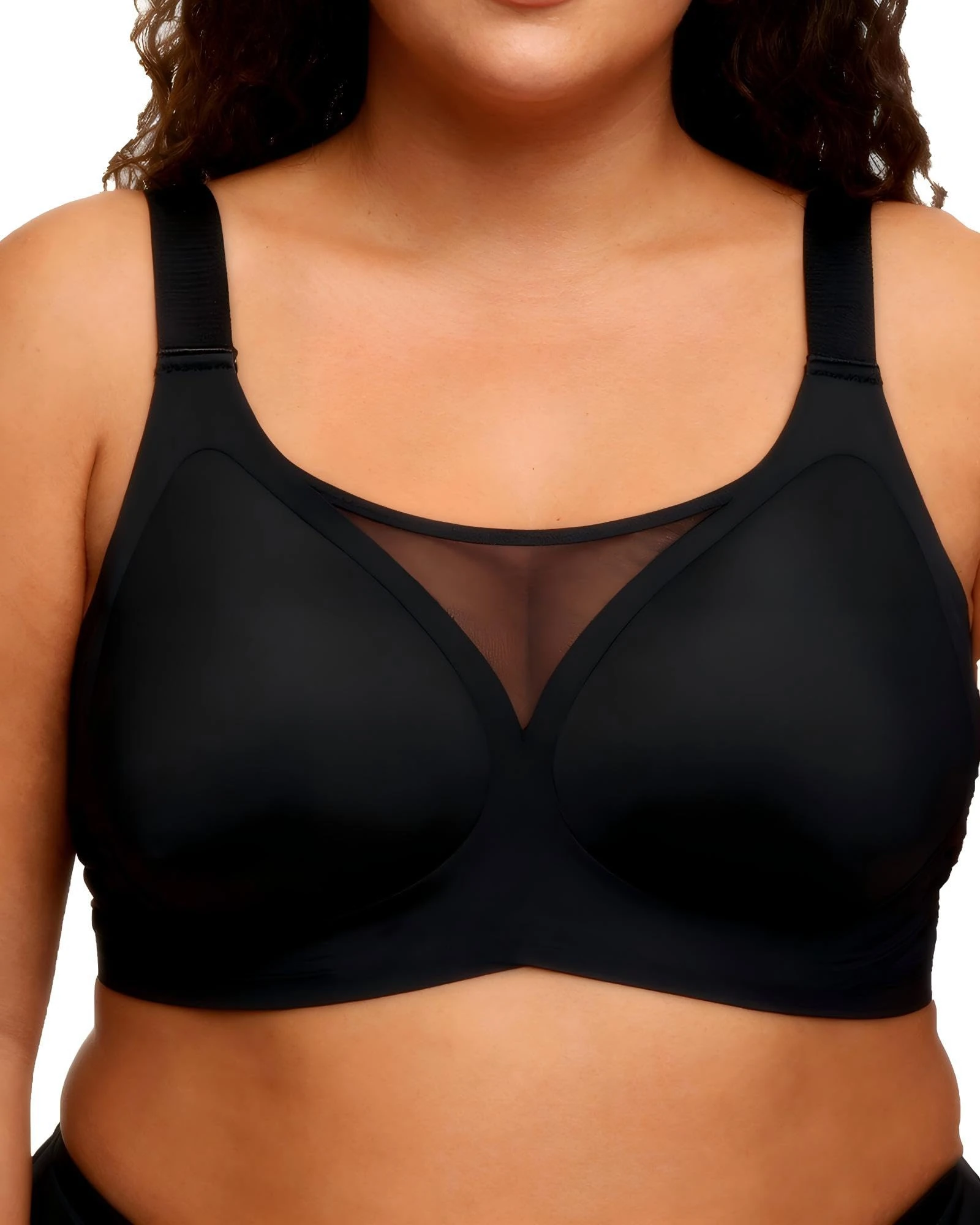 Curlady Women's Wireless Everyday Bra – Adjustable Straps with Breathable Mesh, Seamless Full Coverage T-Shirt Bra for Comfort & Support Jet Black