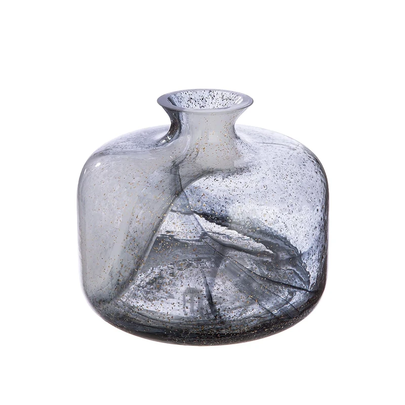 GILDE Fumo Collar Vase Glass Black/White Height 18.5 cm x Diameter 22 cm Decorative Vase