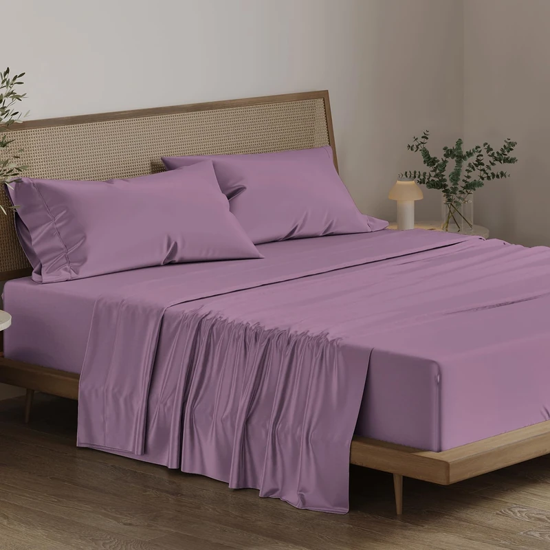 THREAD SPREAD 100% Egyptian Cotton Sheets Queen Size Bed Set - 4 PC 800 Thread Count Egyptian Cotton Queen Sheet Set (Plum), Soft, Cooling, 16" Deep Pocket Sateen Luxury Hotel Bedsheet