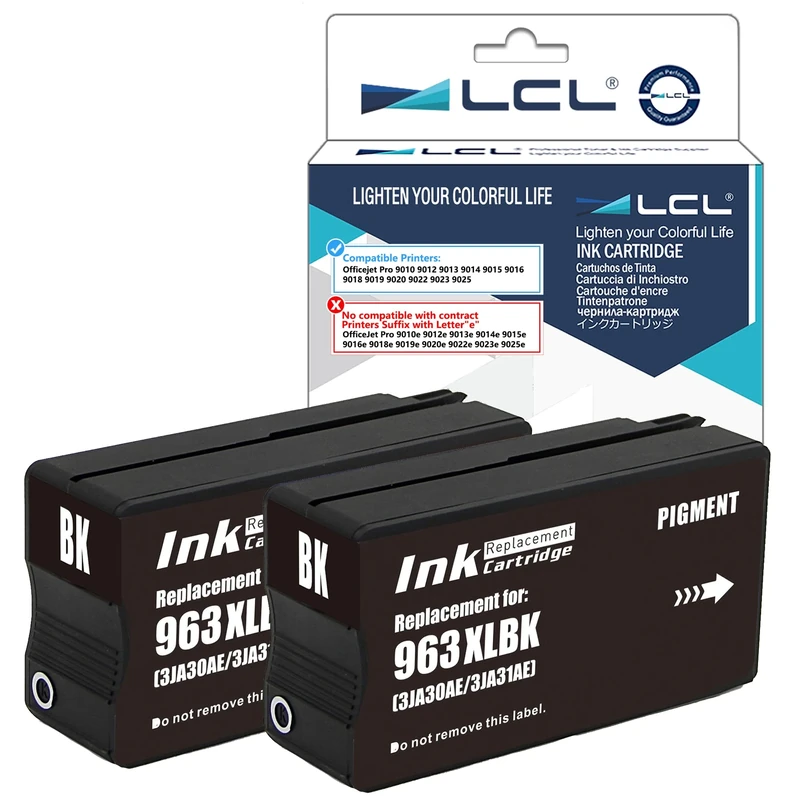LCL 963XL High Yield Ink Cartridge Replacement for HP 963XL 963 XL 3JA30AE 3JA26AE Compatible with HP OfficeJet Pro 9010 9012 9013 9014 9015 9016 9018 9019 9020 9022 9023 9025 (2 Black)