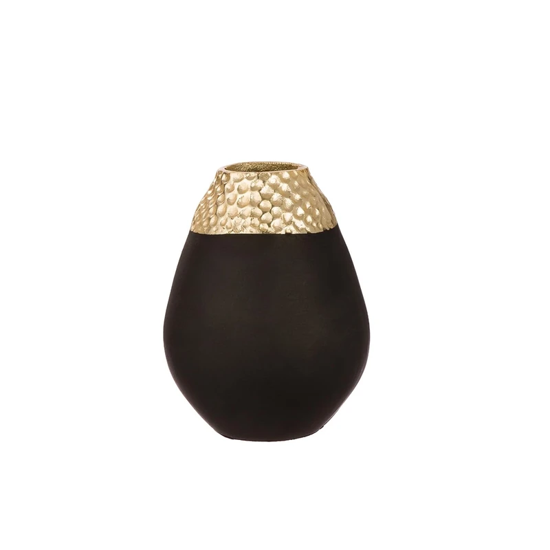 Casablanca Empire Vase, Aluminium, Height 21 cm, Gold-Black, Bulbous Decorative Vase