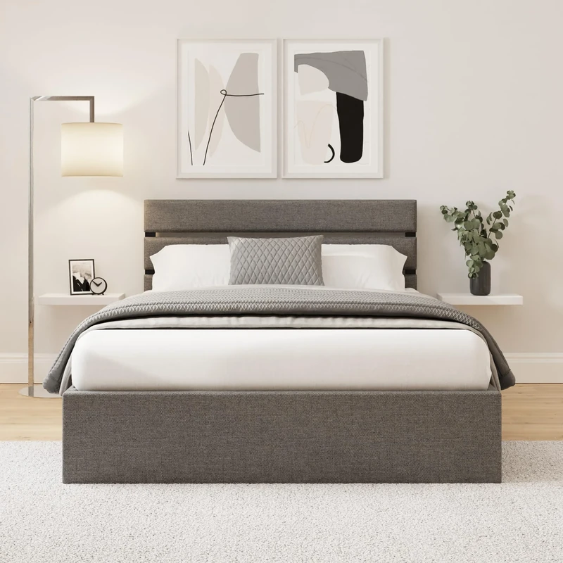 GFW Hudson Grey Ottoman Storage Bed Frame with Slatted Headboard Double 4ft6