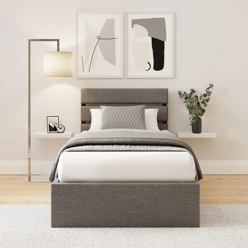 GFW Hudson Grey Ottoman Storage Bed Frame with Slatted Headboard Single 3ft
