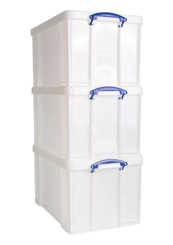 Really Useful Plastic Storage Box 84 Litre White Strong Pack of 3