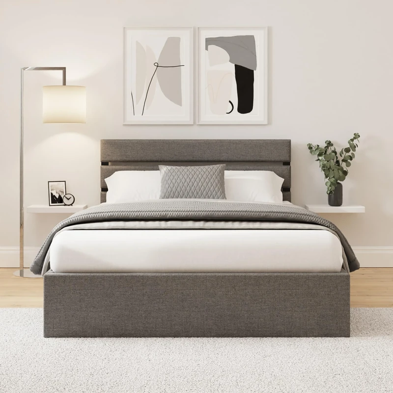 Hudson Grey Ottoman Storage Bed Frame with Slatted Headboard Small Double 4ft