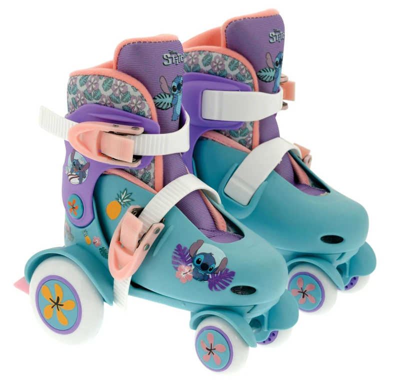 Disney Stitch Kids Big Wheel Roller Skates | Adjustable 4 Wheels Quad Boot Skates for Children | Junior Shoe Size 9J-12J