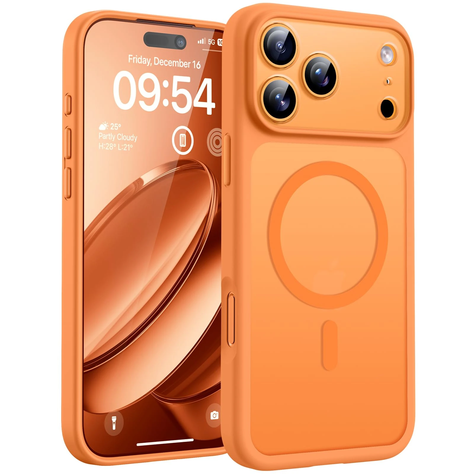 TOCOL Magnetic for iPhone 17 Pro Phone Case 6.3-Inch, Compatible with MagSafe, Full Camera Protection, Built-in Magnetic Ring, Drop Protection Shockproof Translucent Matte Phone Cover (Orange)