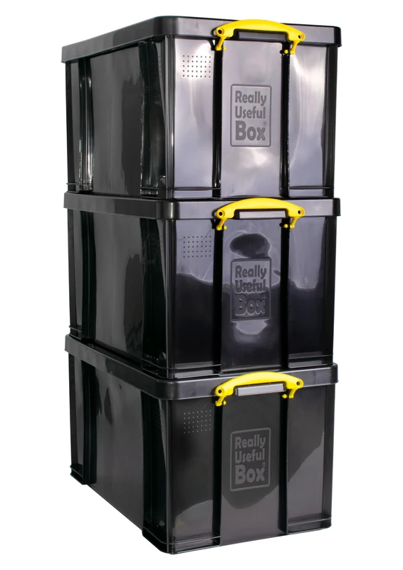 Really Useful Plastic Storage Box 84L Solid Black Pack of 3