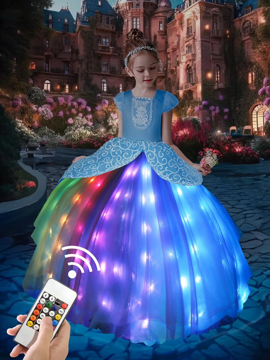 BLINGCOS Princess Costume for Girls, Toddler Princess Dress Up Halloween Costume for Girls Age 3-10, RGB Light Up Dress, Syncs Music App Control