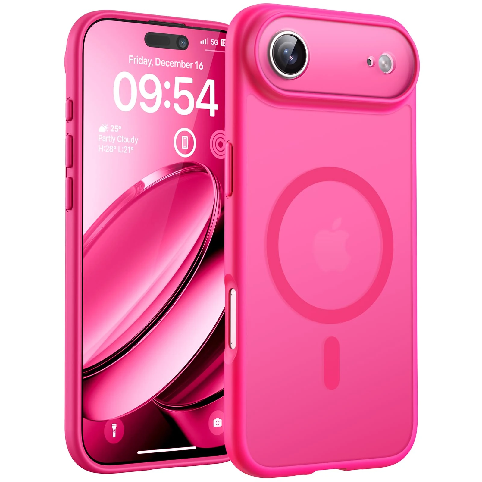 TOCOL Magnetic for iPhone Air Case 6.5-Inch, Compatible with MagSafe, Full Camera Protection, Built-in Magnetic Ring, Drop Protection Shockproof Translucent Matte for iPhone 17 Air (Hot Pink)