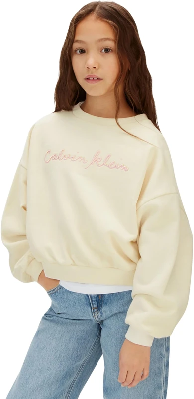 Calvin Klein Girl's Ck Crewneck Sweatshirt LVCKSJB25G Other Sweatshirts, GREY (Egret 11-0103 Tcx), 8 Years