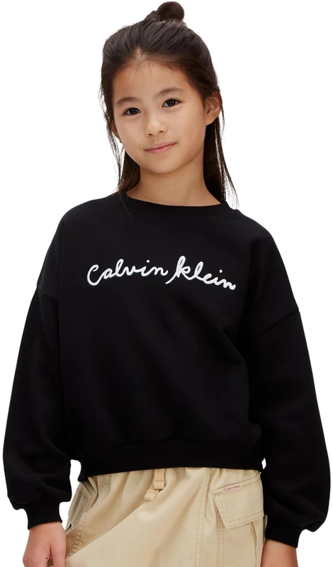 Calvin Klein Girl's Ck Crewneck Sweatshirt LVCKSJB25G Other Sweatshirts, BLACK (1716 Black), 8 Years