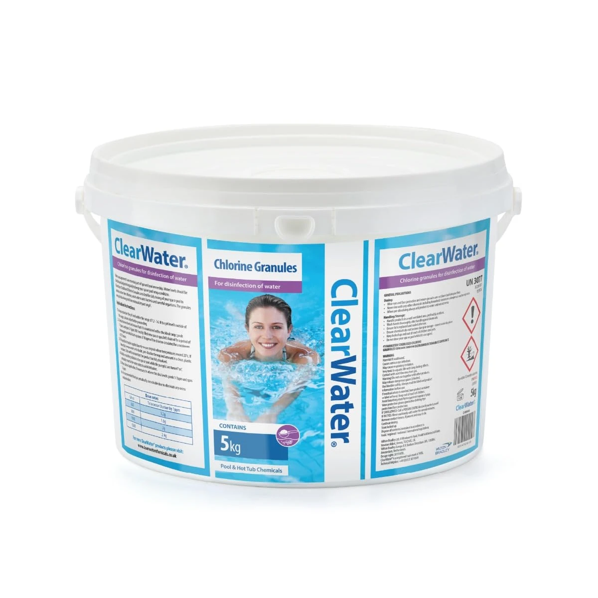 Clearwater Chlorine Granules for Hot Tub Spa and Swimming Pool Water Treatment for Rapid Disinfecting and Cleaning, Pail, 5 kg, White