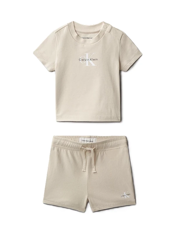 Calvin Klein Newborn 2Pc Knit Short Set GREY (Oatmeal 13-0401 Tcx) 12 Month