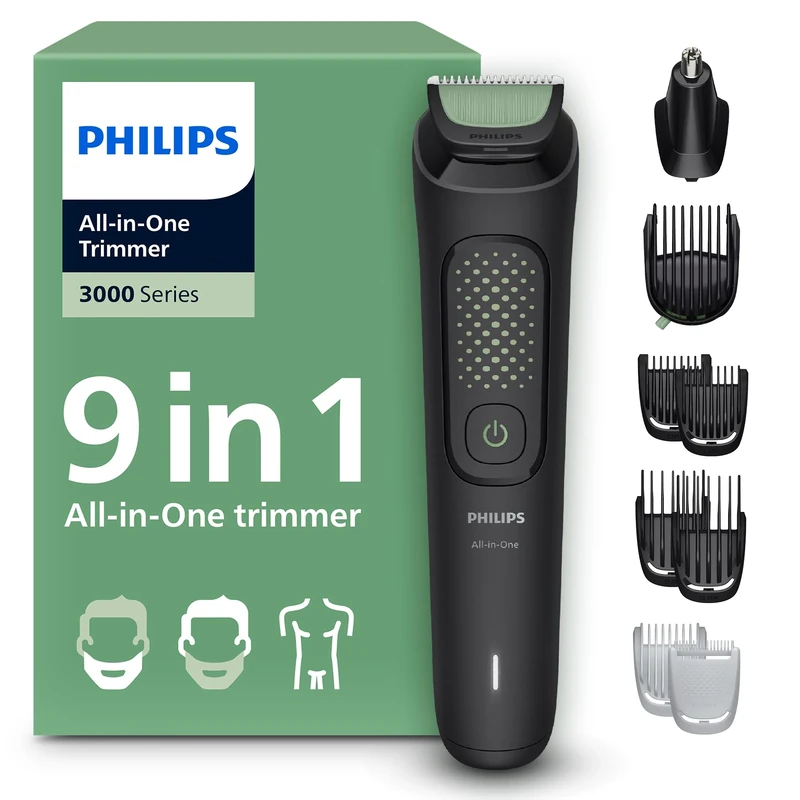 Philips Multigroom 3000 Series All-in-One 9-Piece Trimmer - Shaver and Clipper for Face, Head & Body, Self-Sharpening Skin-Friendly Blades, 12 Length Settings, Model MG3946/15