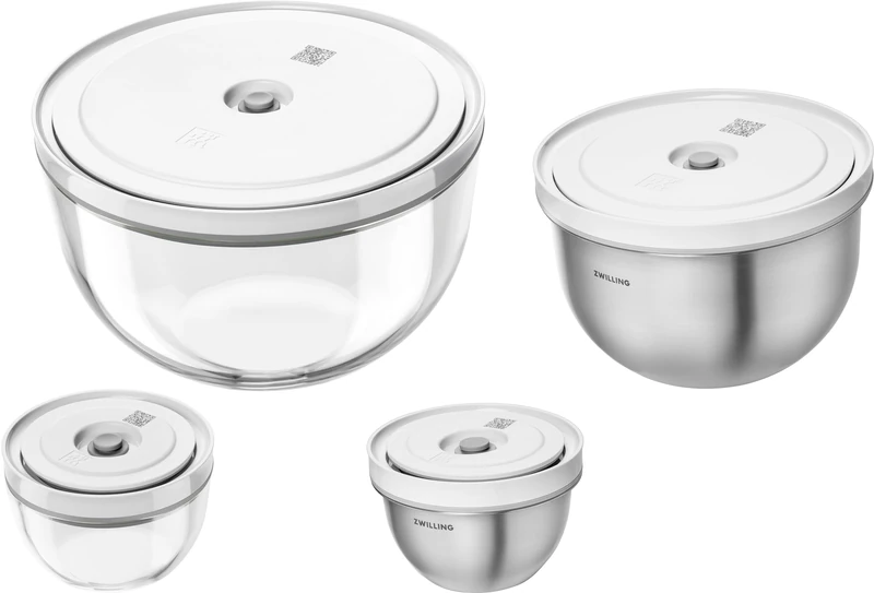 ZWILLING Fresh & Save BOWLS Vacuum Bowl Set Glass/Stainless Steel 8-Piece Set S-12 cm M-18 cm L-24 cm