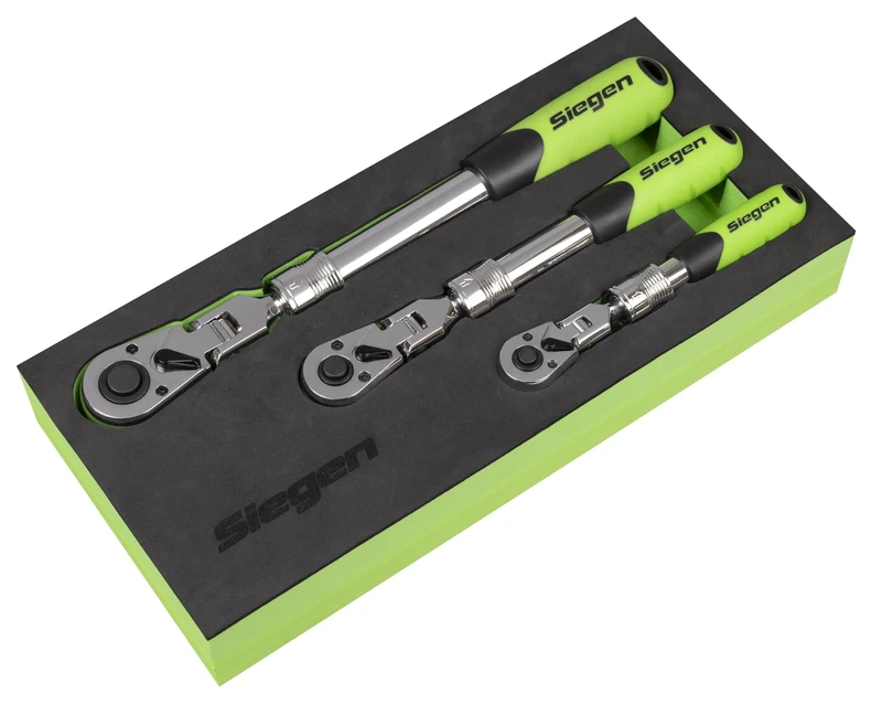 Sealey Siegen 3pc Extendable Flexi-Head Ratchet Wrench Set, with EVA Foam Storage Tray - S01297