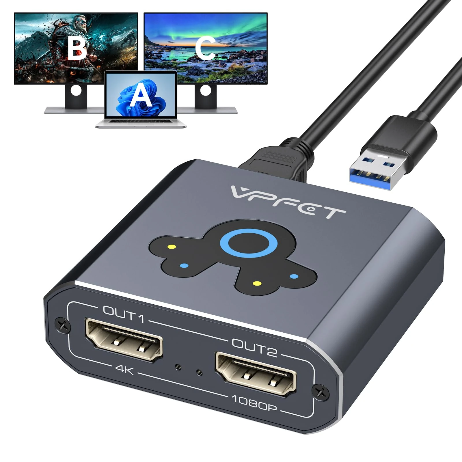 VEDINDUST HDMII Splitter Extend 4K@60Hz HDMI to Dual HDMI Adapter supports Mirror and Extend compatible with Windows XP/7/8/10/11 and macOS systems Requires Installation of Extension