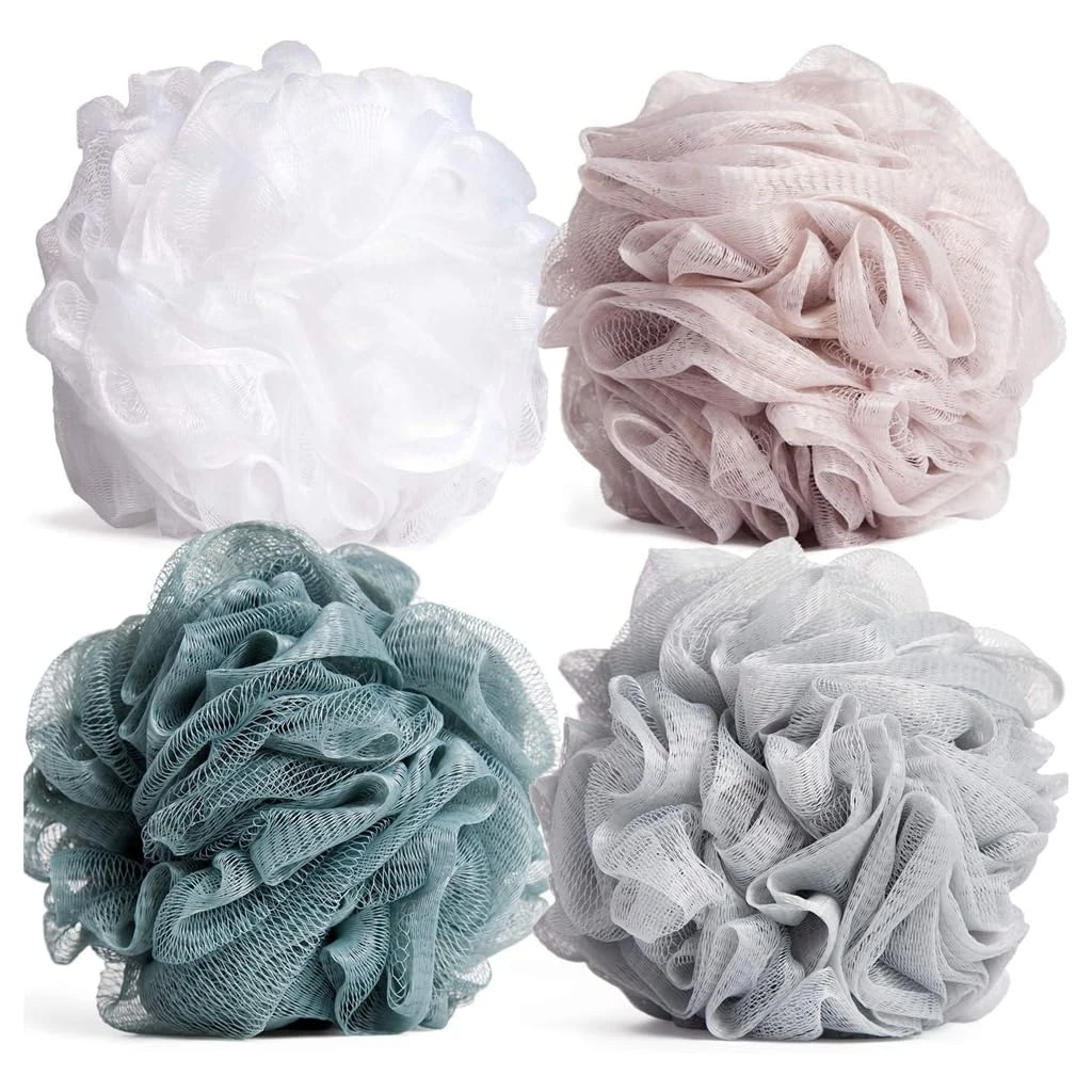 Zuvo Loofah Bath Sponge (Pack of 4) – Soft & Durable Shower Puffs for Deep Exfoliation – Unisex Body Scrubber, Eco-Friendly and Skin-Safe, Assorted Colours