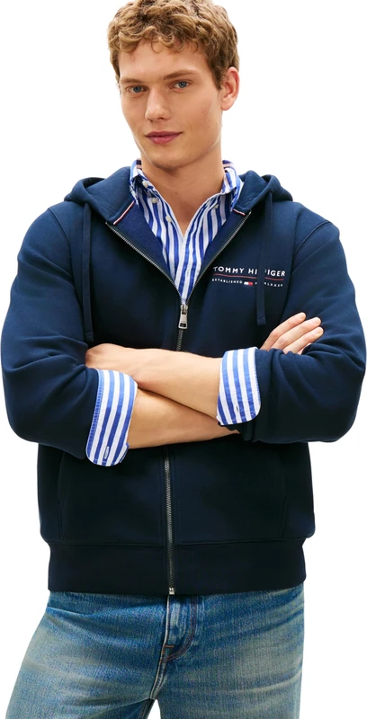 Tommy Hilfiger Men’s Hoodie with Zip Lockup with Kangaroo Pocket, Blue (Desert Sky), XS