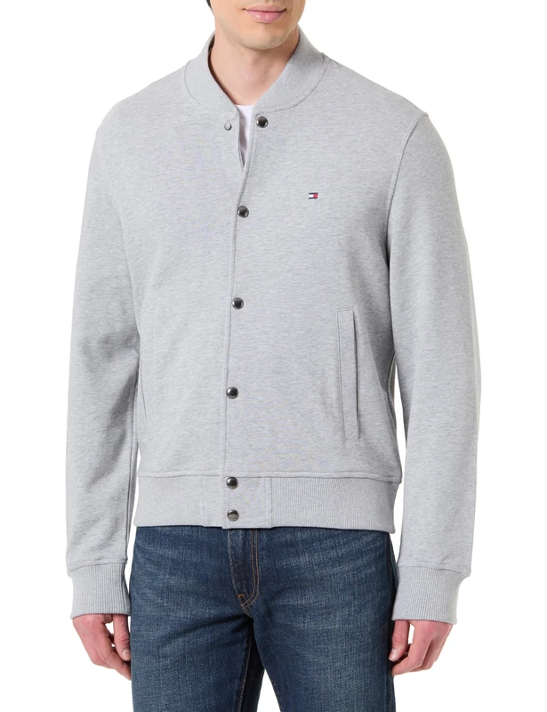 Tommy Hilfiger Men's Essential Terry Bomber Jacket MW0MW42470, GREY, S