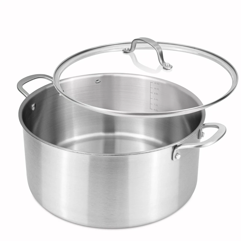 Stainless Steel Cooking Pot – Induction Hob Stockpot with Glass Lid – Oven Safe Non Stick Dutch Oven – 32cm 11.8L – by Nuovva