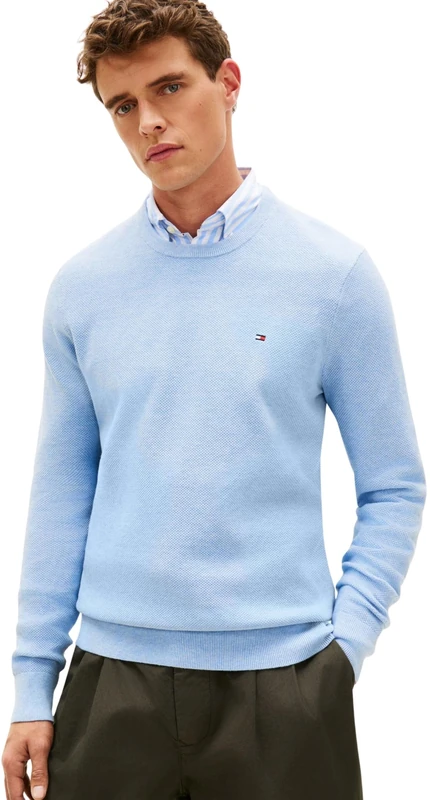 Tommy Hilfiger Men’s Jumper Essential Structure Crew Neck Regular Fit, Blue (Vessel Blue Heather), XXL