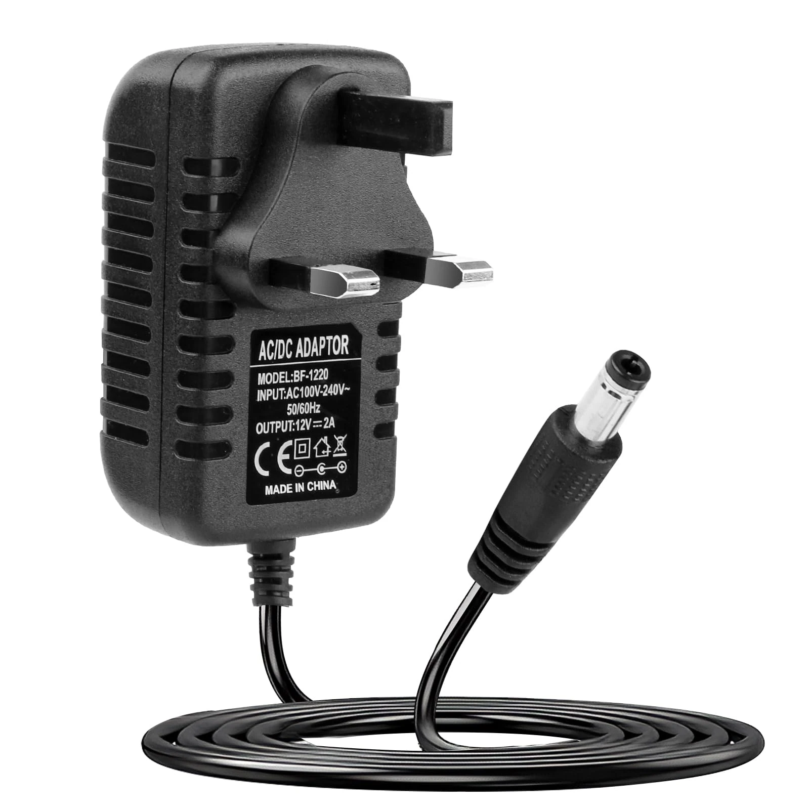 12V 2A Power Supply Adapter for LED Strips Lights, Monitor, LCD Wireless Router, CCTV Camera, 24W AC/DC UK Plug Wall Charger with 5.5mm X 2.5mm Jack, 1M Converter(Center Positive)