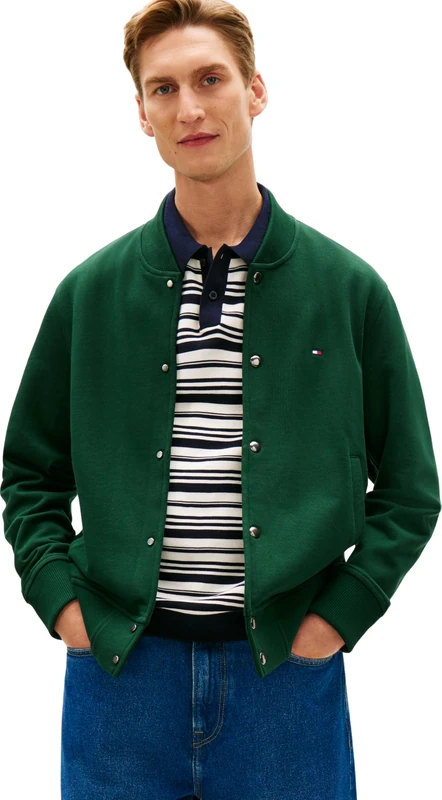 Tommy Hilfiger Men's Essential Terry Bomber Jacket MW0MW42470, GREEN, XL