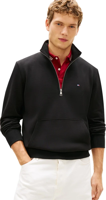Tommy Hilfiger Men's Essential Terry New 1/4 Zip MW0MW43115, BLACK, XL