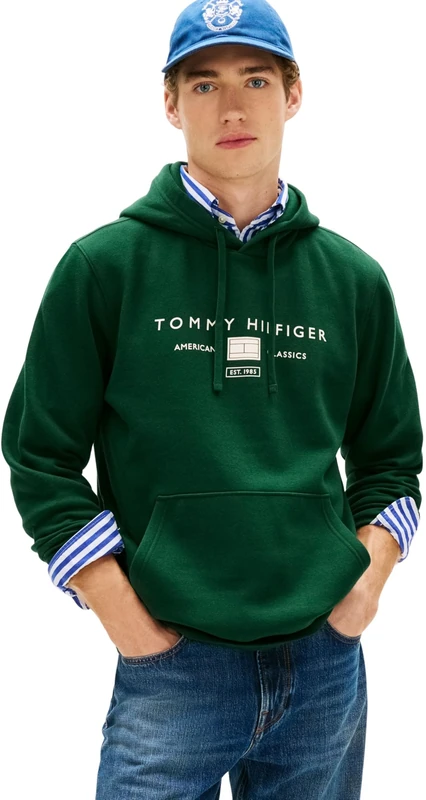 Tommy Hilfiger Men's Brand Love Tr Mono Stack Hoody MW0MW42464, GREEN, XS