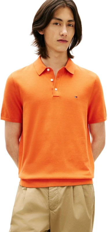 Tommy Hilfiger Men's Essential Cotton Knitted Polo Mw0Mw37396, Orange, S