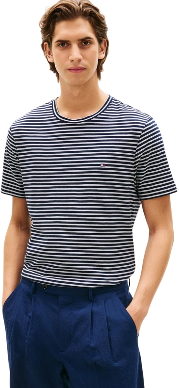Tommy Hilfiger Men's Ess Seasonal Reg Fit Stripe Tee MW0MW40923, Blue, L - Image 1