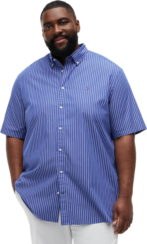 Tommy Hilfiger Men’s Shirt Flex Poplin Short Sleeve, Multicolor (Wedge Blue/Stripe), 4XL
