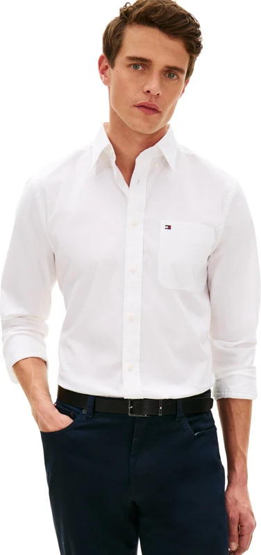 Tommy Hilfiger Men's Light Oxford Solid Sf Shirt MW0MW42287, White, M