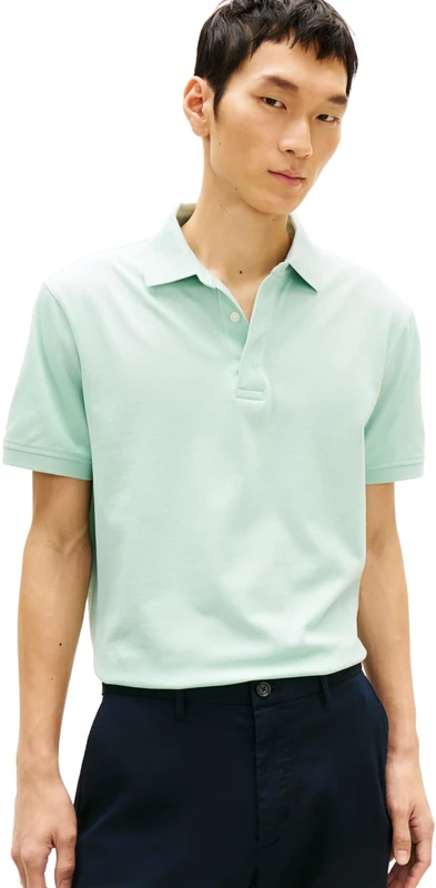 Tommy Hilfiger Men’s Polo Shirt Short Sleeve Hidden Placket with Button Placket, Green (Crushed Mint), XS