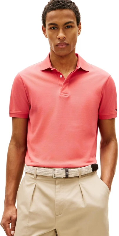 Tommy Hilfiger Men’s Polo Shirt Short Sleeve Hidden Placket with Button Placket, Red (Vintage Red), XL