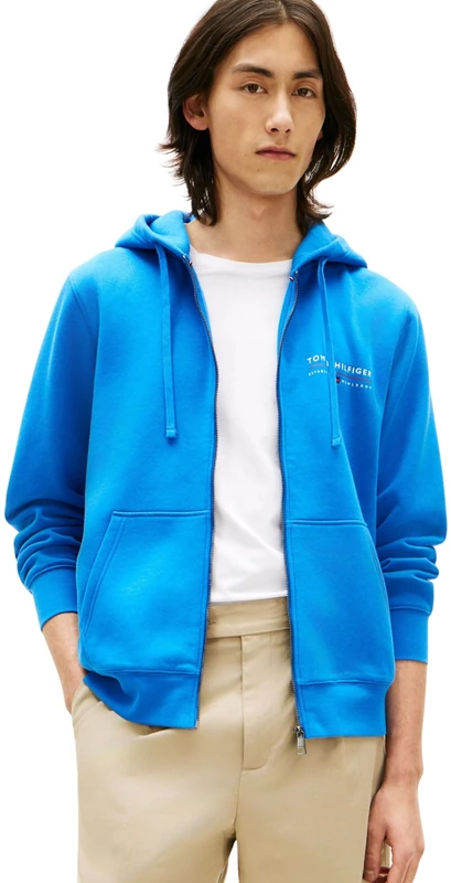 Tommy Hilfiger Men’s Hoodie with Zip Lockup with Kangaroo Pocket, Blue (Blue Orbit), XS