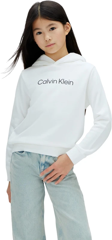 Calvin Klein Kids’ Unisex Hoodie Terry with Logo, White (White 11-0601 Tcx), 6 Years - Image 1