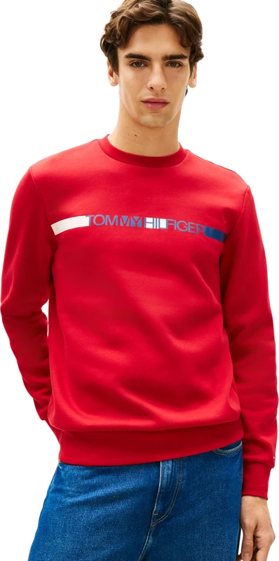 Tommy Hilfiger Men's Brand Love Tr Stripe Sweatshirt MW0MW42465, RED, XS