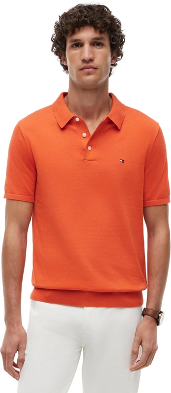 Tommy Hilfiger Men's Essential Cotton Knitted Polo Mw0Mw37396, Orange, M