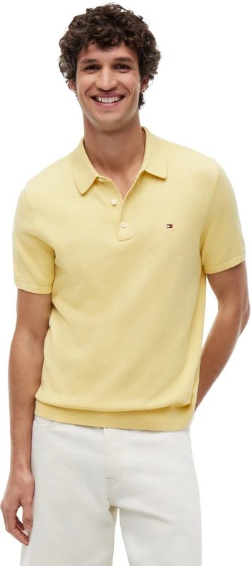 Tommy Hilfiger Men's Essential Cotton Knitted Polo Mw0Mw37396, Yellow, XS