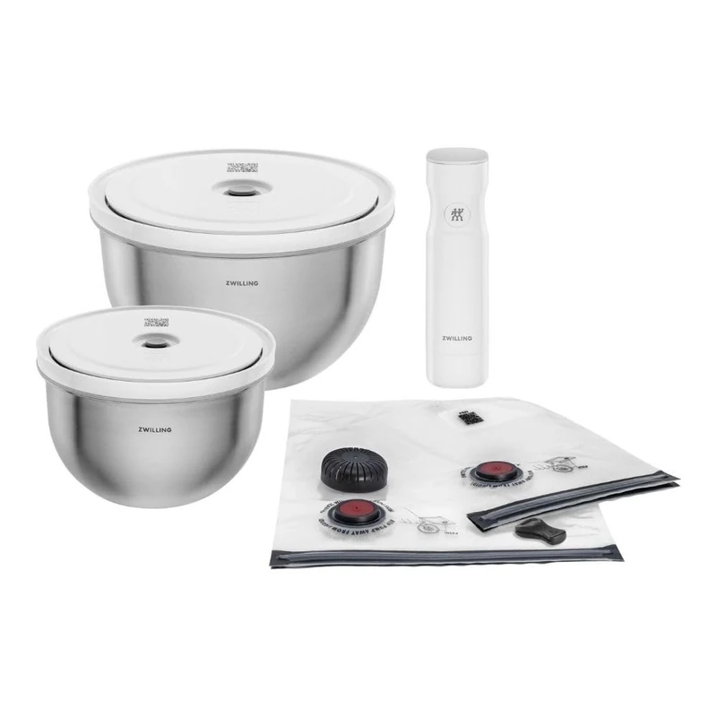ZWILLING Fresh & Save Bowls Vacuum Starter Set 9-Piece Stainless Steel Bowl M 18 cm L 24 cm Bag Pump